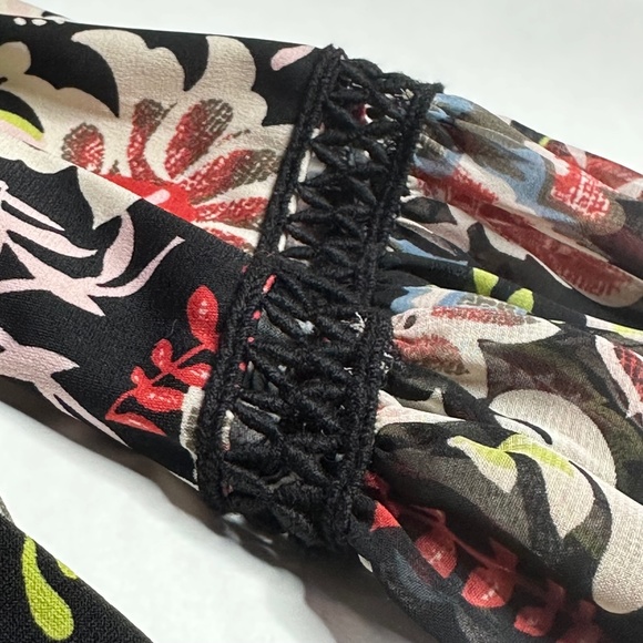 NWT Floral Hippie Strech Midi Longsleeved Dress -black red, lace puffer sleeve L - Picture 9 of 16